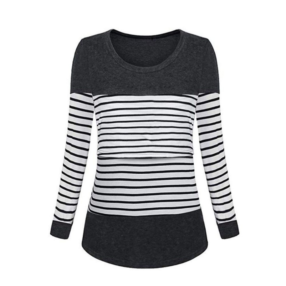 Long-sleeve color block maternity/nursing tee